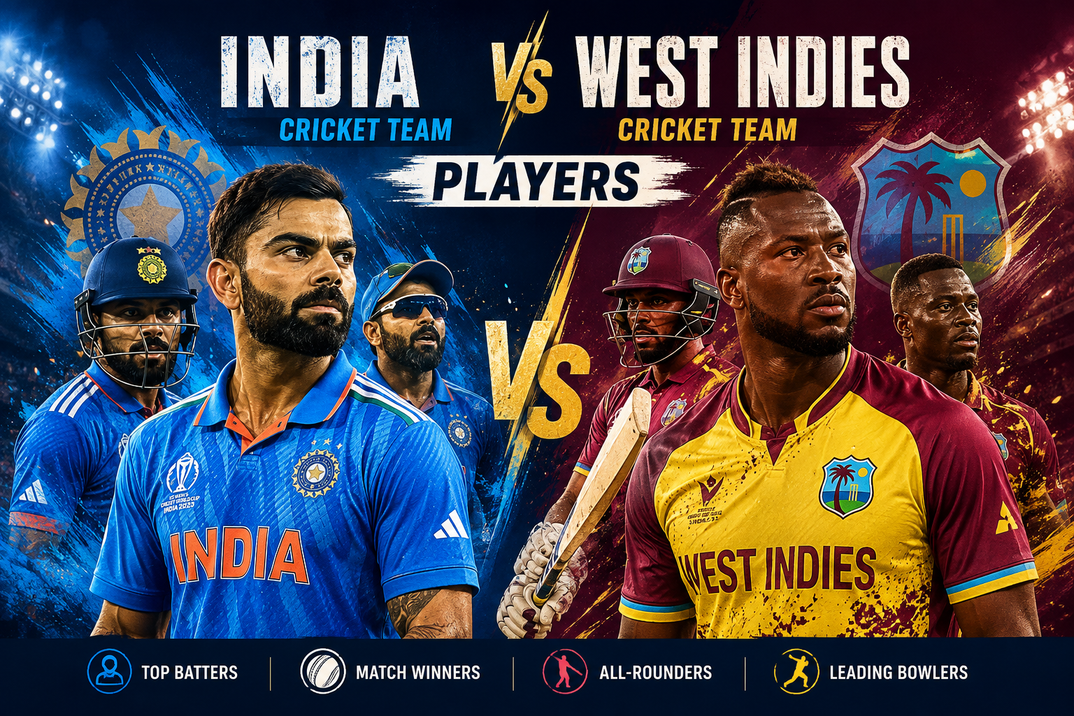 India National Cricket Team Vs West Indies Cricket Team Players